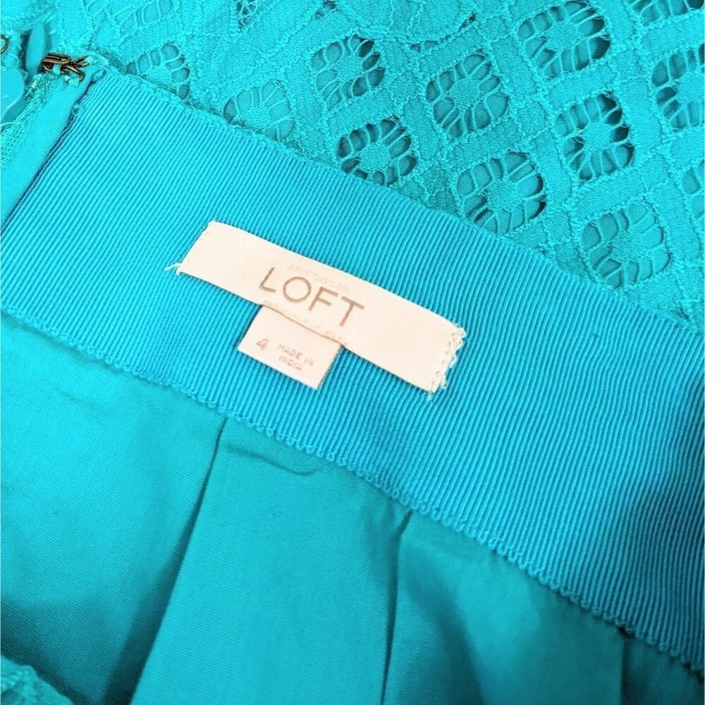 LOFT Teal Floral Lace Pencil Skirt Size 4 Lined Work Wedding Guest Turquoise - Picture 4 of 8